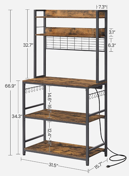 WALSUNY Kitchen Bakers Rack with Power Outlet  Coffee Bar Table 3Tiers