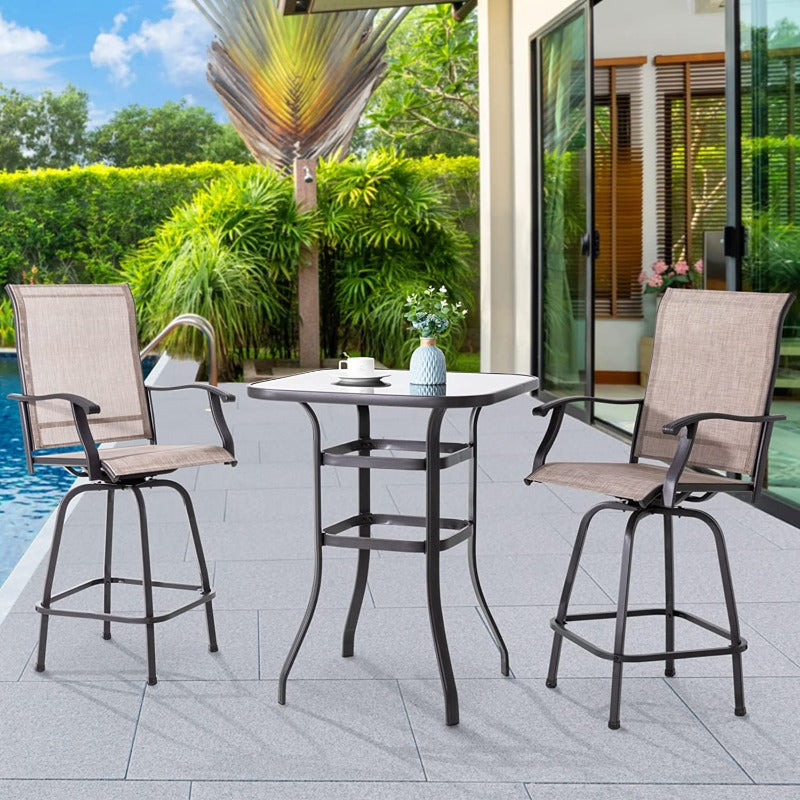 sobaniilowholesale 3 Pieces Outdoor Bar Set, High Back Swivel Chair With High Glass Bar Table (7060294140080)