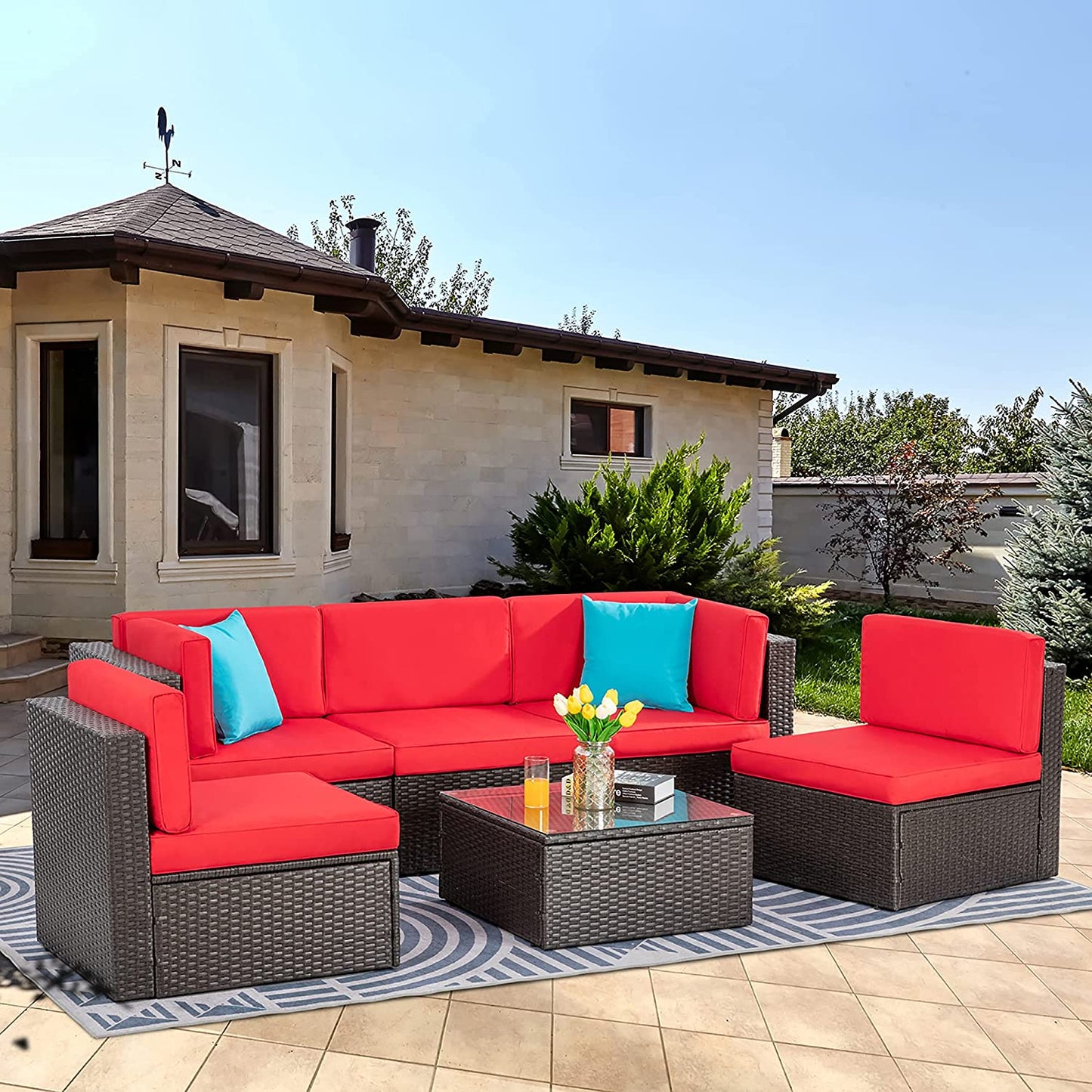 sobaniilowholesale Patio Furniture 6 Pieces PE Wicker Outdoor Sectional Sofa Set