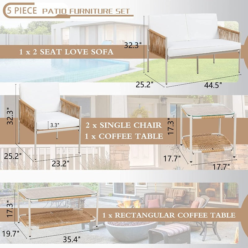 sobaniilowholesale Patio Furniture 5 Pieces Outdoor Rattan Conversation Chair Set