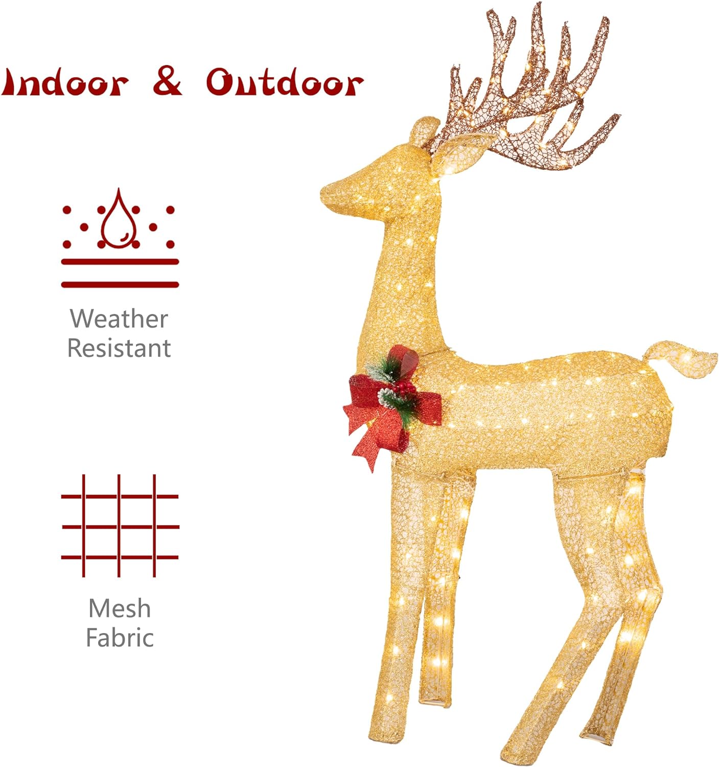 sobaniilowholesale  2-Piece Reindeer Christmas Decoration, 4FT Moose Family Outdoor Holiday Christmas Decor, Pre-Lit 170 LED Lights Deer