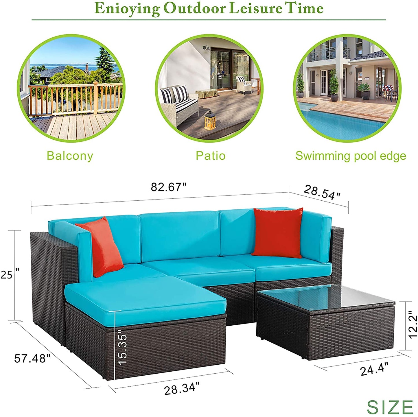 sobaniilowholesale 5 Pieces PE Wicker Chaise Outdoor Sectional Sofa Set