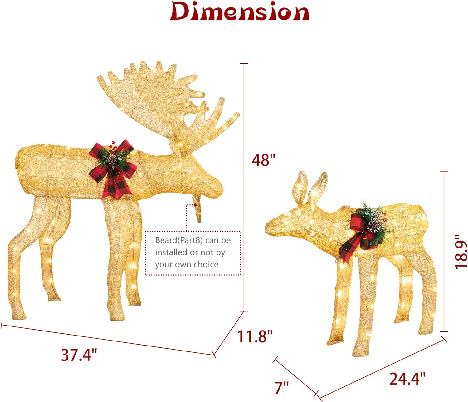 sobaniilowholesale  2-Piece Reindeer Christmas Decoration, 4FT Moose Family Outdoor Holiday Christmas Decor, Pre-Lit 170 LED Lights Deer