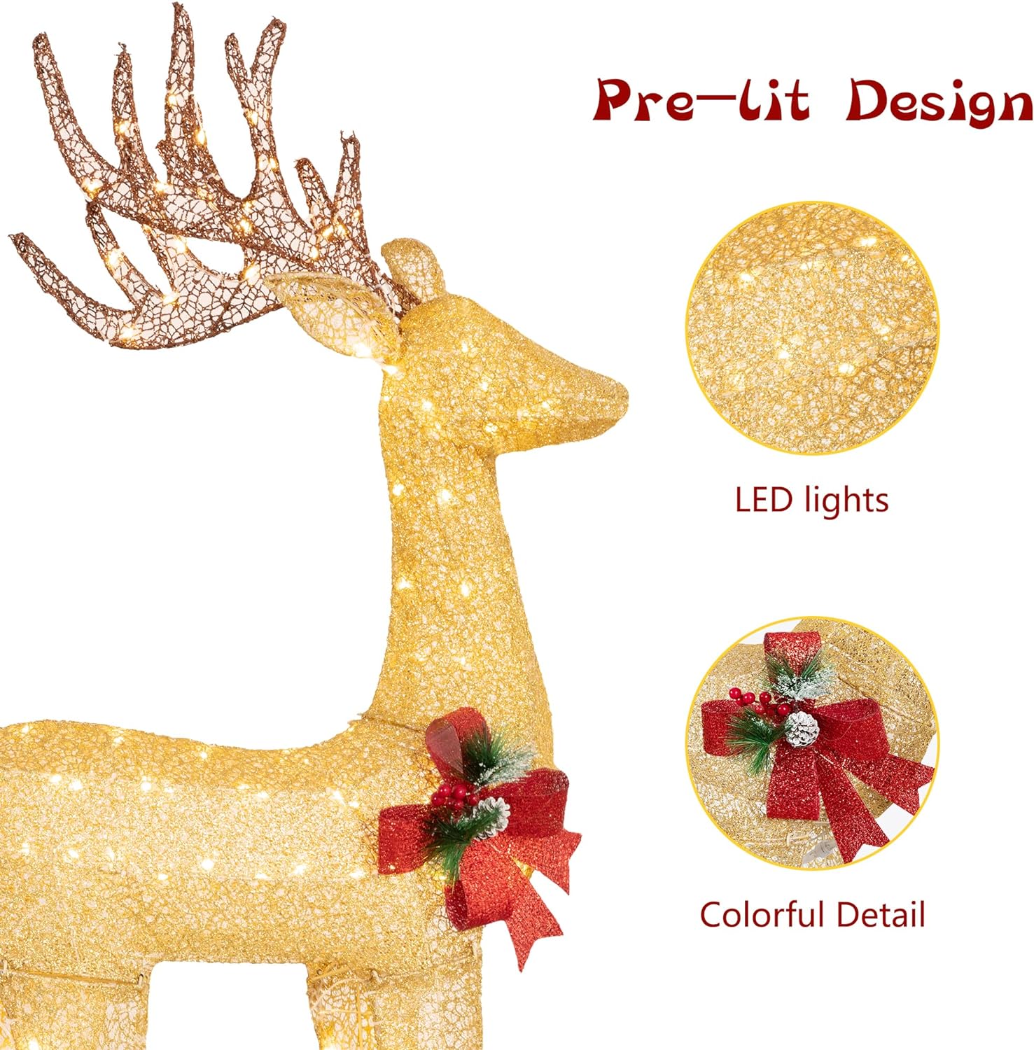 sobaniilowholesale  2-Piece Reindeer Christmas Decoration, 4FT Moose Family Outdoor Holiday Christmas Decor, Pre-Lit 170 LED Lights Deer