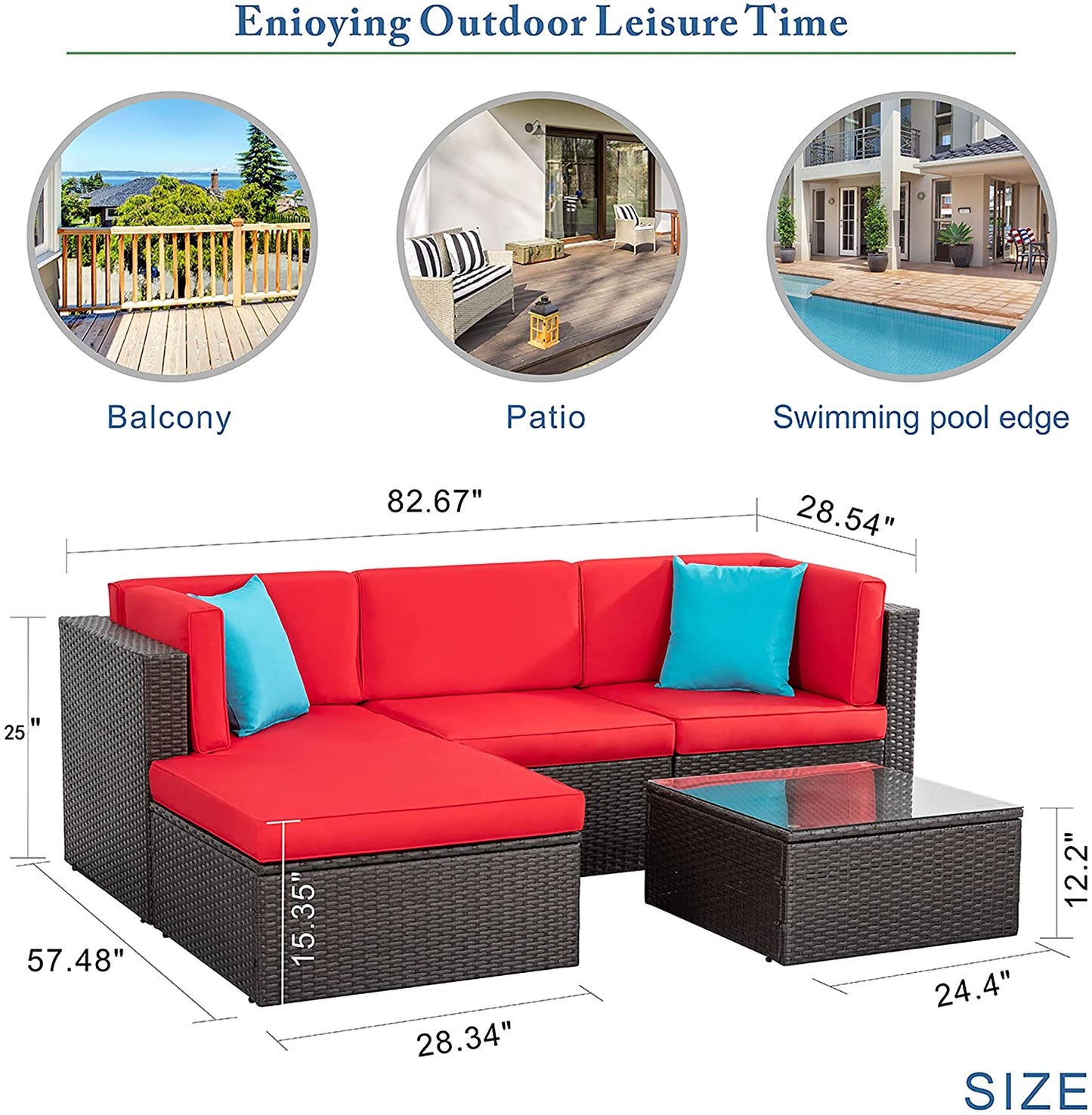 sobaniilowholesale 5 Pieces PE Wicker Chaise Outdoor Sectional Sofa Set