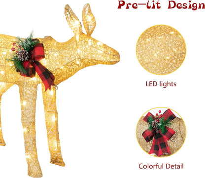 sobaniilowholesale  2-Piece Reindeer Christmas Decoration, 4FT Moose Family Outdoor Holiday Christmas Decor, Pre-Lit 170 LED Lights Deer