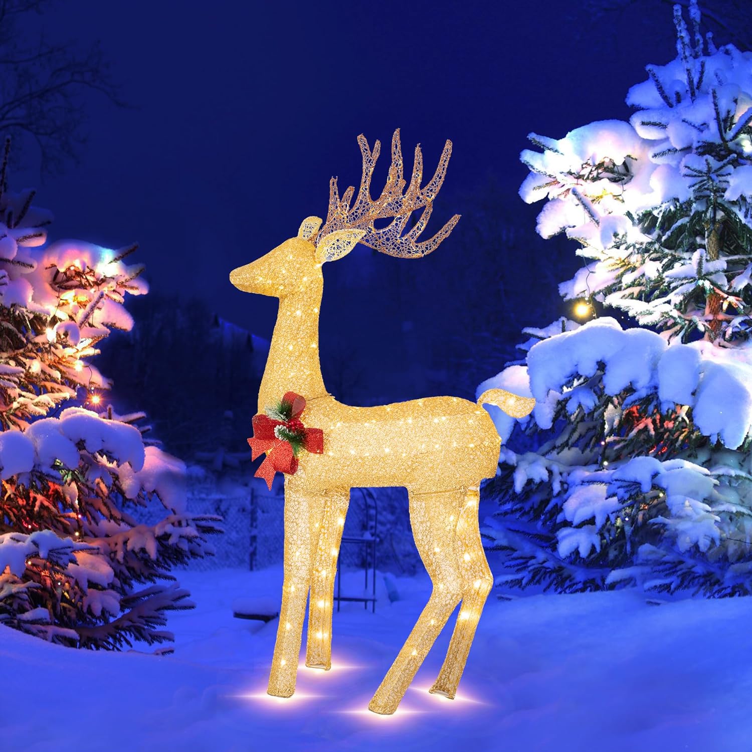 sobaniilowholesale  2-Piece Reindeer Christmas Decoration, 4FT Moose Family Outdoor Holiday Christmas Decor, Pre-Lit 170 LED Lights Deer