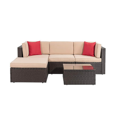 sobaniilowholesale 5 Pieces PE Wicker Chaise Outdoor Sectional Sofa Set