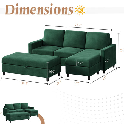 sobaniilowholesale Sectional Sofa With Long Storage Ottoman For Small Apartment#color_green