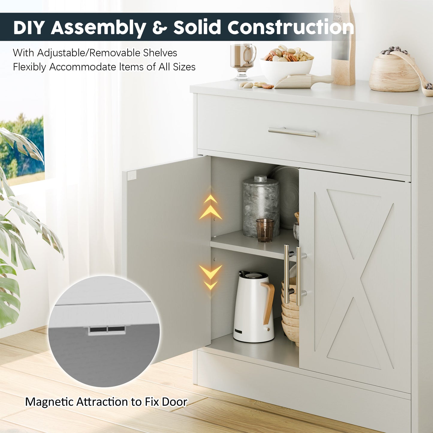 sobaniilowholesale Kitchen Buffet Sideboard Cabinet with Adjustable Shelf,Wooden Storage Cabinet with 2 Doors and 1 Drawers,Modern Farmhouse Coffee Bar Cabinet with Storage for Kitchen/Living Room,Grey (7610077905072)