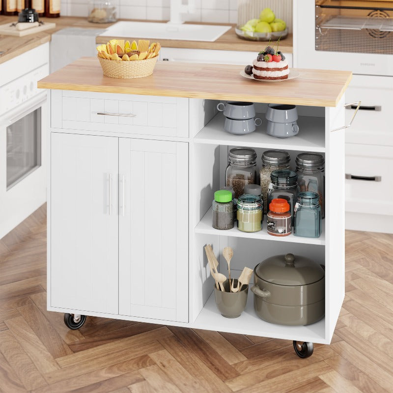 sobaniilowholesale 42???¡¥ Kitchen Island Cart Storage with Solid Wood Top#color_white (7278480883888)