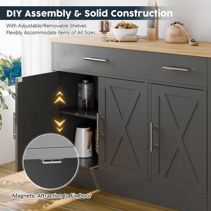 sobaniilowholesale Kitchen Buffet Sideboard Cabinet with Adjustable Shelf,Wooden Storage Cabinet with 3 Doors and 2 Drawers,Modern Farmhouse Coffee Bar Cabinet with Storage for Kitchen/Living Room (7612679061680)