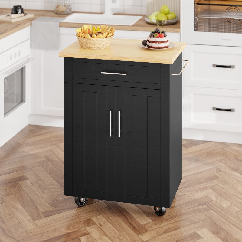 sobaniilowholesale 26 Rolling Kitchen Island with Solid Wood Top#color_black