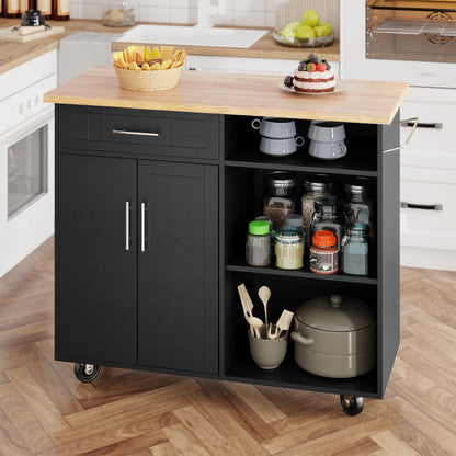 sobaniilowholesale 42???¡¥ Kitchen Island Cart Storage with Solid Wood Top#color_black (7278480883888)