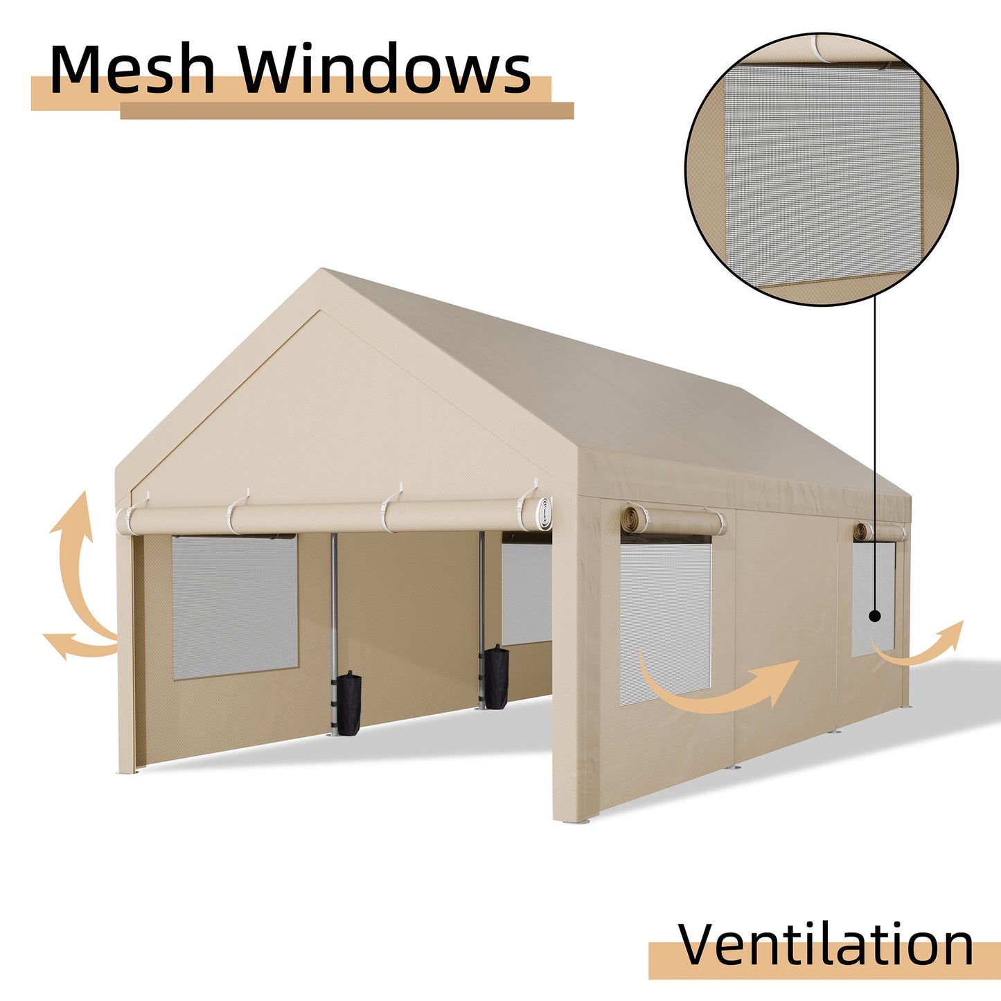 sobaniilowholesale Carport, 10x20 ft Heavy Duty Carport Canopy with Roll-up Windows, Portable Garage for Car, Truck, Boat (7404387926192)