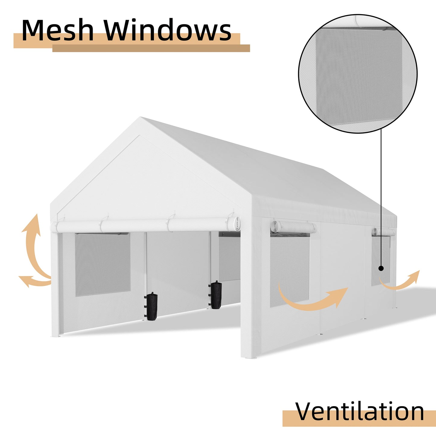 sobaniilowholesale Carport, 10x20 ft Heavy Duty Carport Canopy with Roll-up Windows, Portable Garage for Car, Truck, Boat (7404387926192)