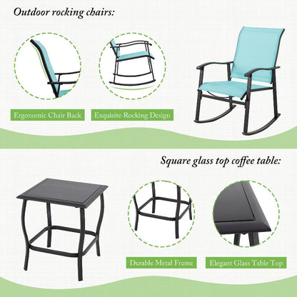 sobaniilowholesale Patio Furniture 3 Pieces Textilene Outdoor Bistro Rocking Chair Set