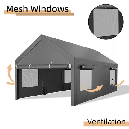 sobaniilowholesale Carport, 10x20 ft Heavy Duty Carport Canopy with Roll-up Windows, Portable Garage for Car, Truck, Boat (7404387926192)