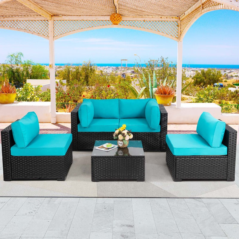 sobaniilowholesale 5 Pieces Outdoor Sectional Sofa, Patio furniture Set#color_blue