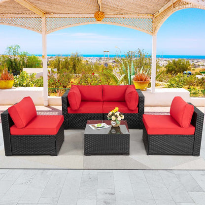 sobaniilowholesale 5 Pieces Outdoor Sectional Sofa, Patio furniture Set#color_red