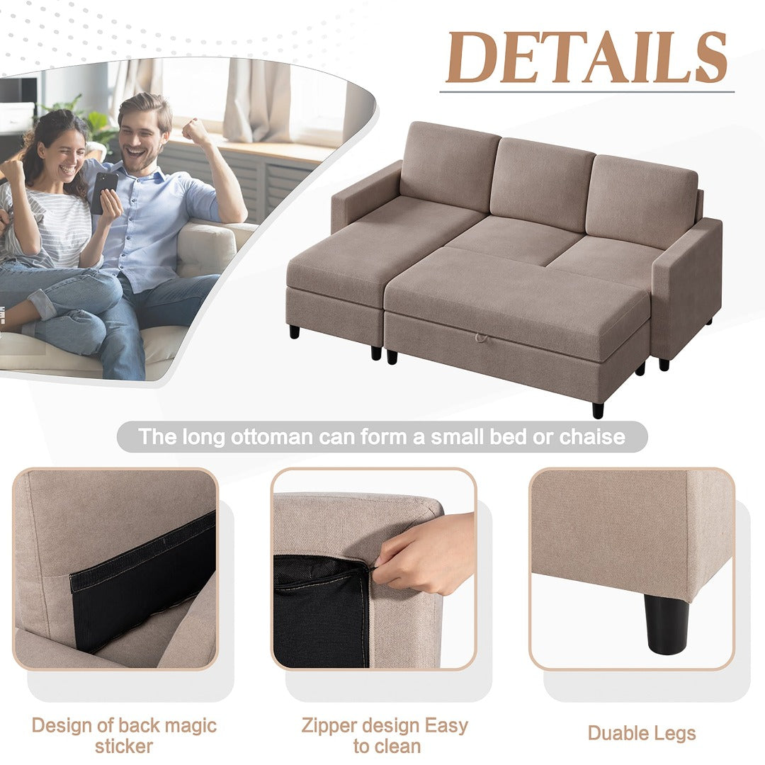 sobaniilowholesale Sectional Sofa With Long Storage Ottoman For Small Apartment#color_khaki (7136755155120)