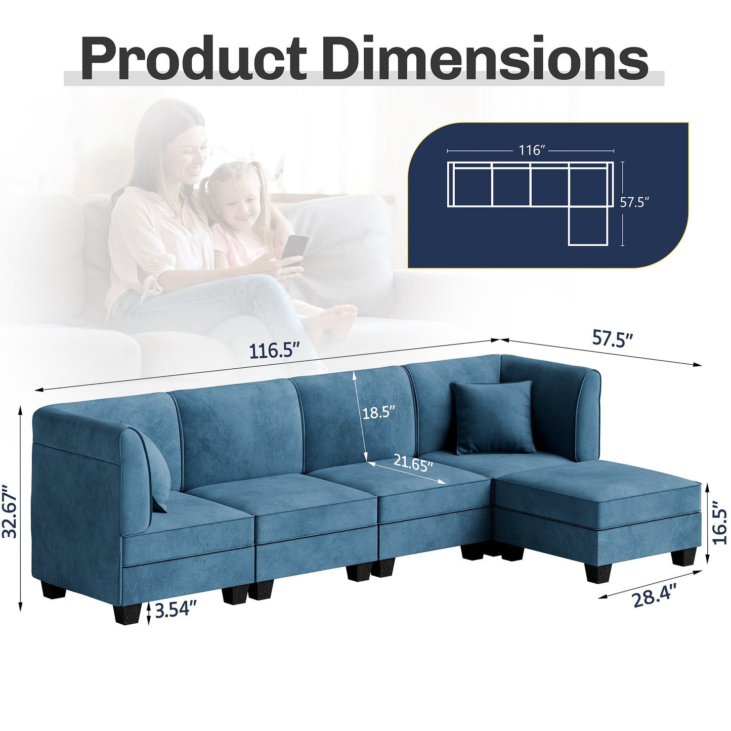 sobaniilowholesale Velvet 5 Pieces Modular Sectional Sofa L-Shaped Couch With Reversible Chaise (7223391125680)