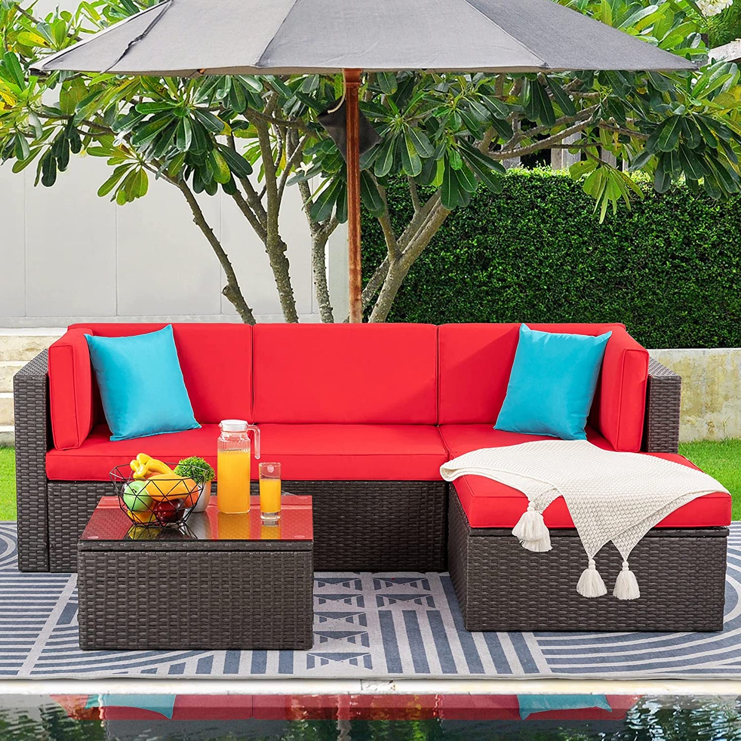 sobaniilowholesale Patio Furniture 5 Pieces PE Wicker Outdoor Sectional Sofa Set With Ottoman