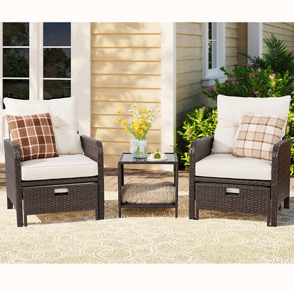 sobaniilowholesale 5 Piece Outdoor Recliner Conversation Set With Beige Cushions, Wicker PE Rattan