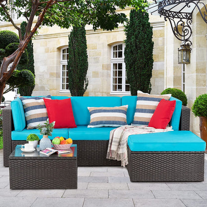 sobaniilowholesale 5 Pieces PE Wicker Chaise Outdoor Sectional Sofa Set