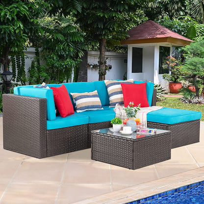 sobaniilowholesale 5 Pieces PE Wicker Chaise Outdoor Sectional Sofa Set