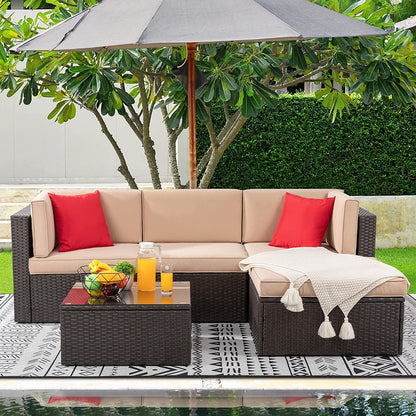 sobaniilowholesale Patio Furniture 5 Pieces PE Wicker Outdoor Sectional Sofa Set With Ottoman