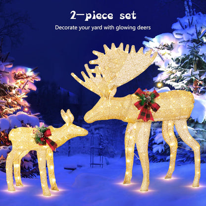 sobaniilowholesale  2-Piece Reindeer Christmas Decoration, 4FT Moose Family Outdoor Holiday Christmas Decor, Pre-Lit 170 LED Lights Deer