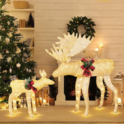 sobaniilowholesale  2-Piece Reindeer Christmas Decoration, 4FT Moose Family Outdoor Holiday Christmas Decor, Pre-Lit 170 LED Lights Deer