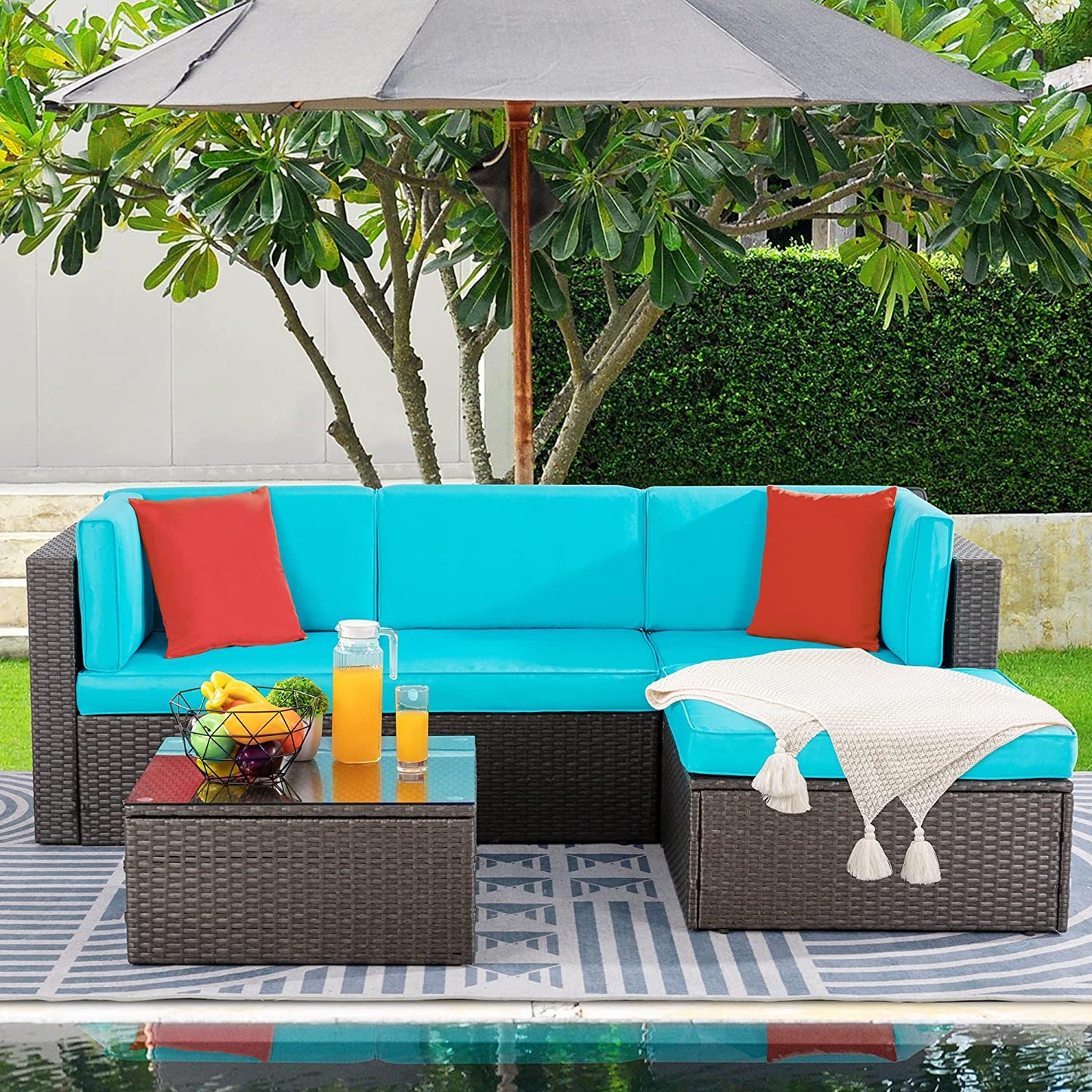 sobaniilowholesale Patio Furniture 5 Pieces PE Wicker Outdoor Sectional Sofa Set With Ottoman