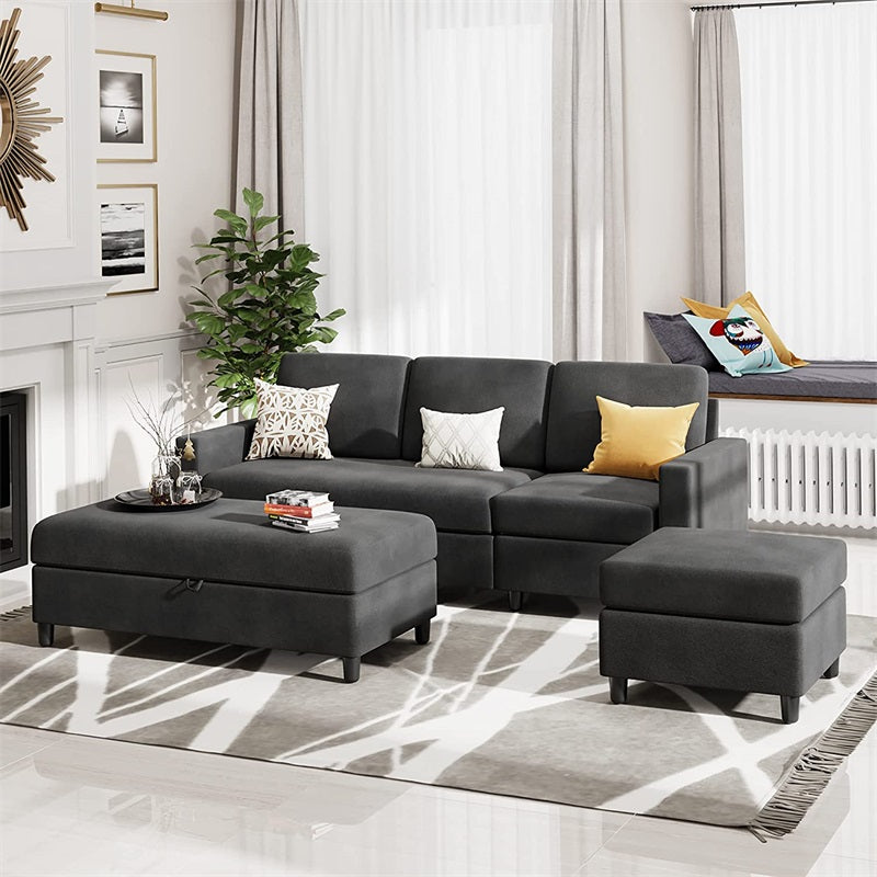 sobaniilowholesale Sectional Sofa With Long Storage Ottoman For Small Apartment#color_black (7136755155120)