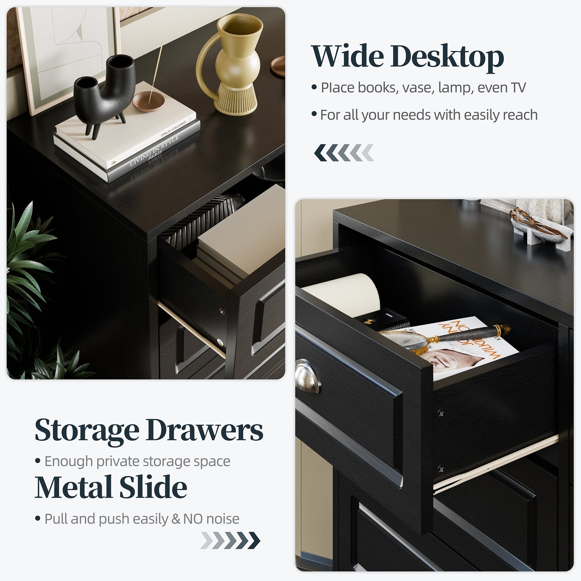 sobaniilowholesale 9 Drawer Double Dresser Black Wooden Wide Chest of Drawers with Metal Handles Storage Organizer Dresser Nursery Dresser for Living Room Hallway (7504222027952)