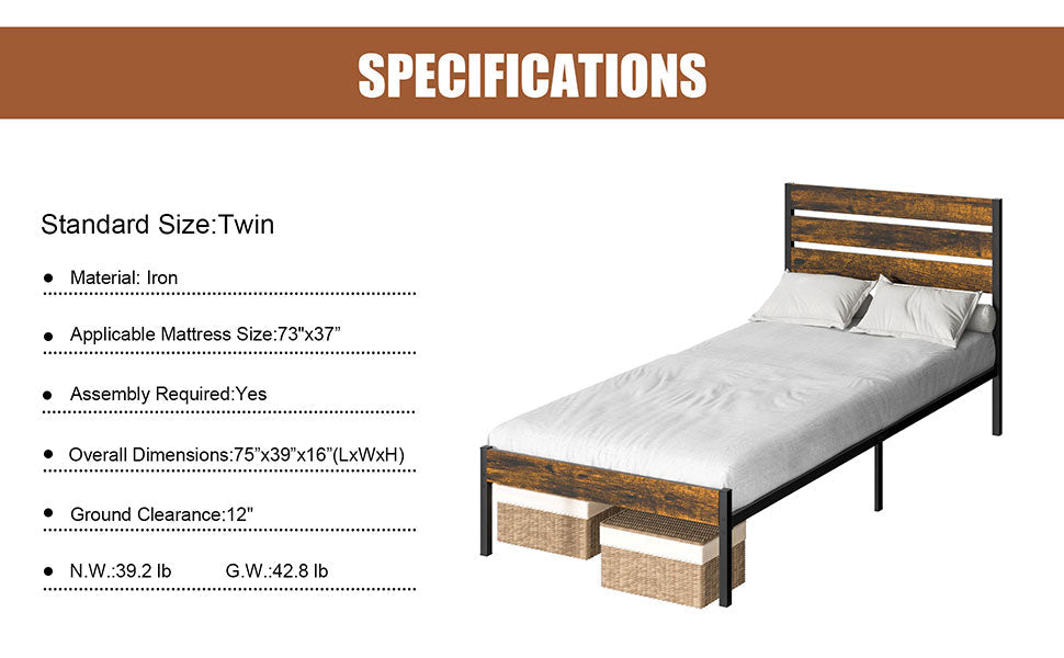 sobaniilowholesale Twin Size Heavy Duty Twin Size Bed Frame with Headboard and Footboard