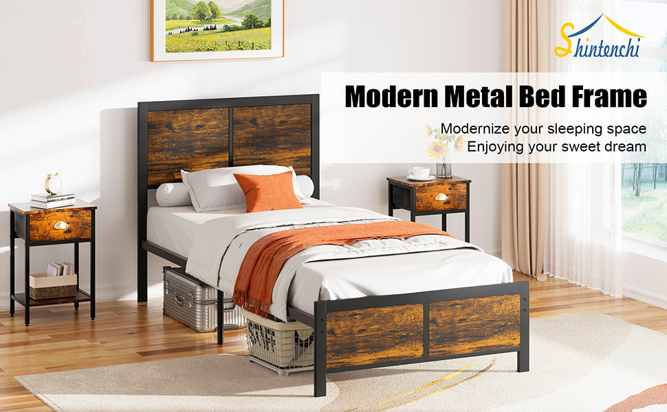 sobaniilowholesale Twin Bed Frame with Headboard and Footboard, Strong Steel Slat Support