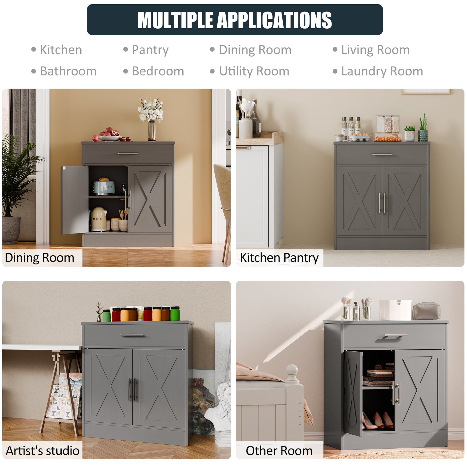 sobaniilowholesale Kitchen Buffet Sideboard Cabinet with Adjustable Shelf,Wooden Storage Cabinet with 2 Doors and 1 Drawers,Modern Farmhouse Coffee Bar Cabinet with Storage for Kitchen/Living Room,Grey (7610077905072)