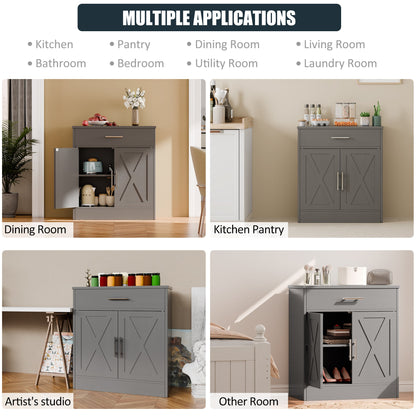 sobaniilowholesale Kitchen Buffet Sideboard Cabinet with Adjustable Shelf,Wooden Storage Cabinet with 2 Doors and 1 Drawers,Modern Farmhouse Coffee Bar Cabinet with Storage for Kitchen/Living Room,Grey (7610077905072)