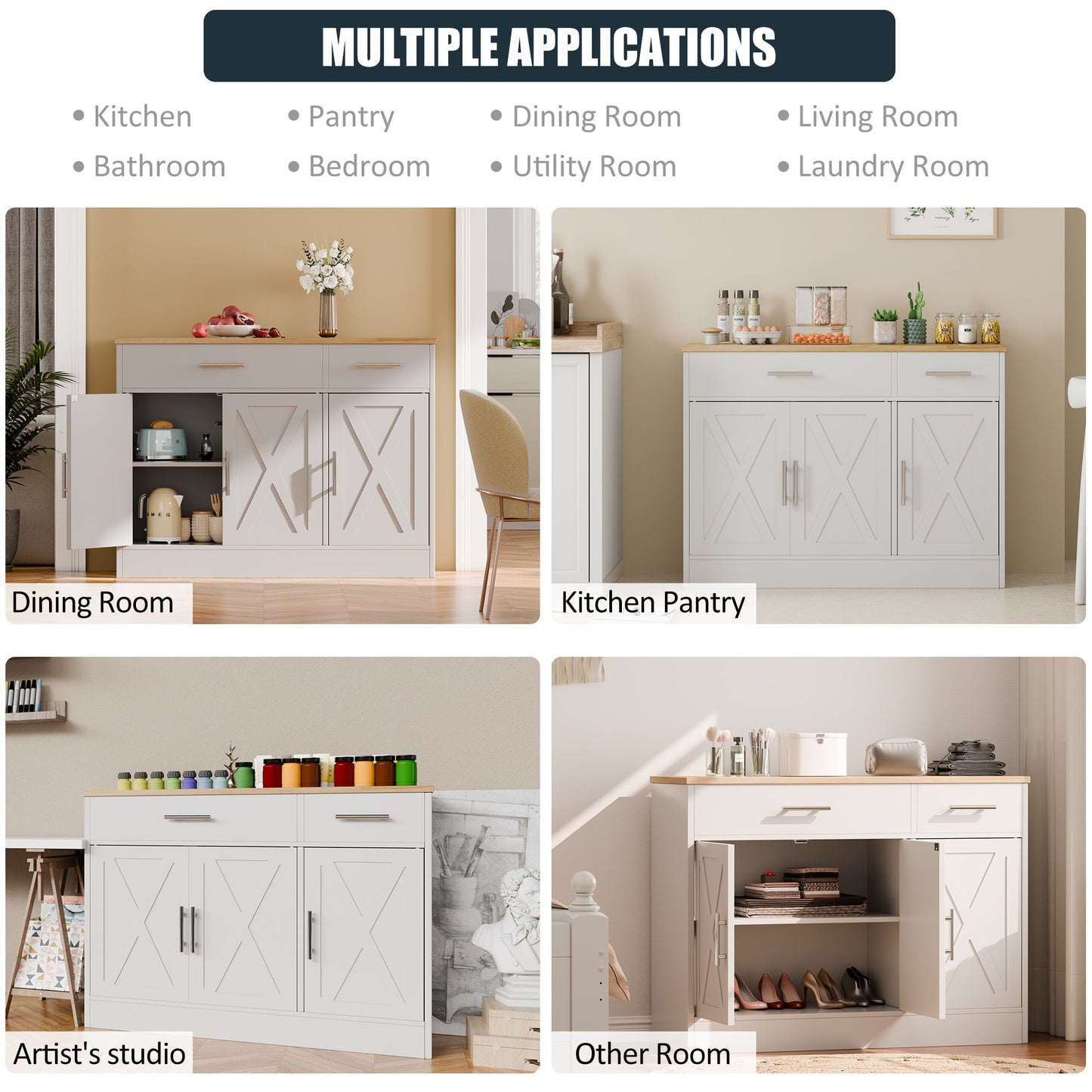 sobaniilowholesale Kitchen Buffet Sideboard Cabinet with Adjustable Shelf,Wooden Storage Cabinet with 3 Doors and 2 Drawers,Modern Farmhouse Coffee Bar Cabinet with Storage for Kitchen/Living Room (7612679061680)