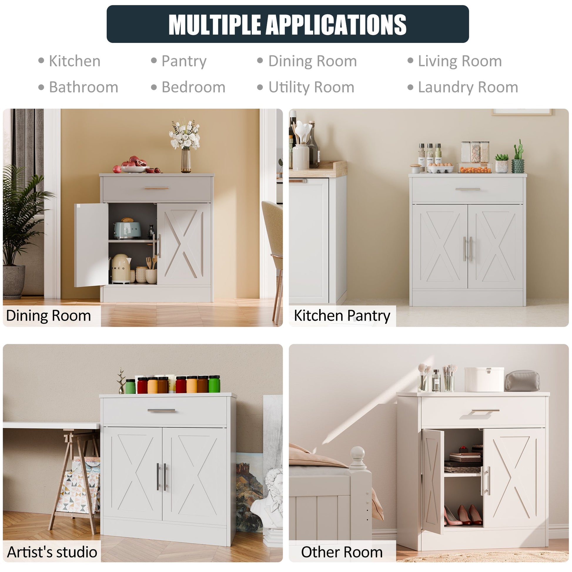 sobaniilowholesale Kitchen Buffet Sideboard Cabinet with Adjustable Shelf,Wooden Storage Cabinet with 2 Doors and 1 Drawers,Modern Farmhouse Coffee Bar Cabinet with Storage for Kitchen/Living Room,Grey (7610077905072)