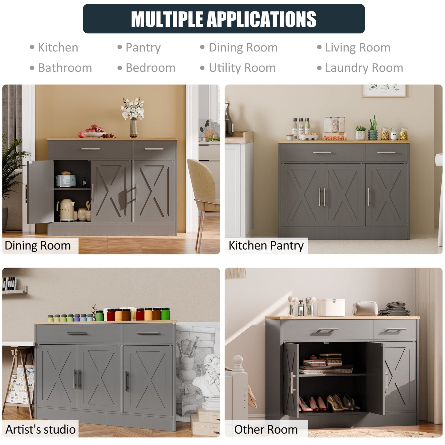 sobaniilowholesale Kitchen Buffet Sideboard Cabinet with Adjustable Shelf,Wooden Storage Cabinet with 3 Doors and 2 Drawers,Modern Farmhouse Coffee Bar Cabinet with Storage for Kitchen/Living Room (7612679061680)