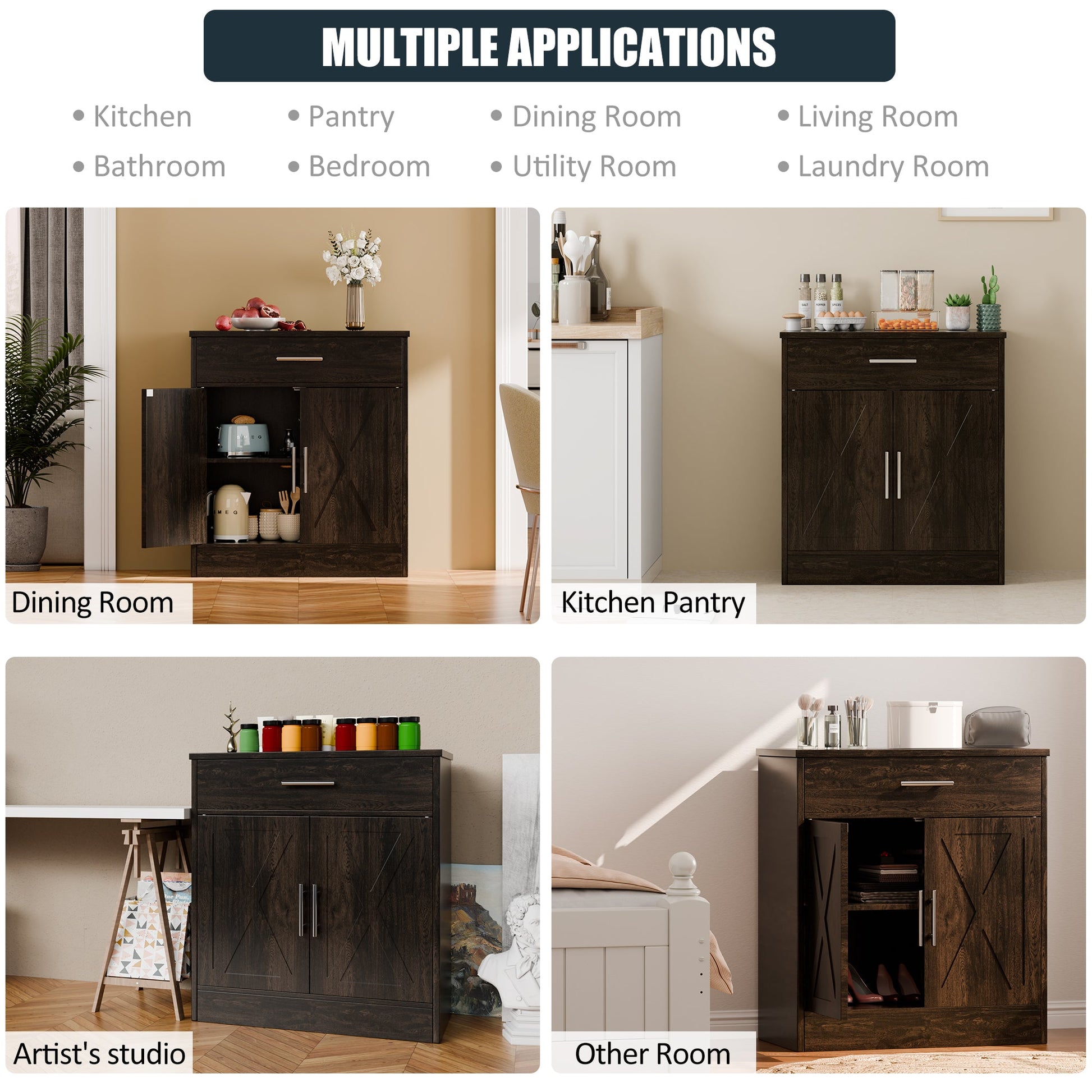 sobaniilowholesale Kitchen Buffet Sideboard Cabinet with Adjustable Shelf,Wooden Storage Cabinet with 2 Doors and 1 Drawers,Modern Farmhouse Coffee Bar Cabinet with Storage for Kitchen/Living Room,Grey (7610077905072)