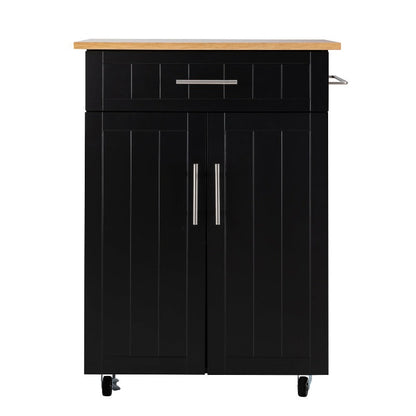 sobaniilowholesale 26 Rolling Kitchen Island with Solid Wood Top#color_black