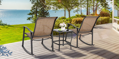 sobaniilowholesale Patio Furniture 3 Pieces Textilene Outdoor Bistro Rocking Chair Set