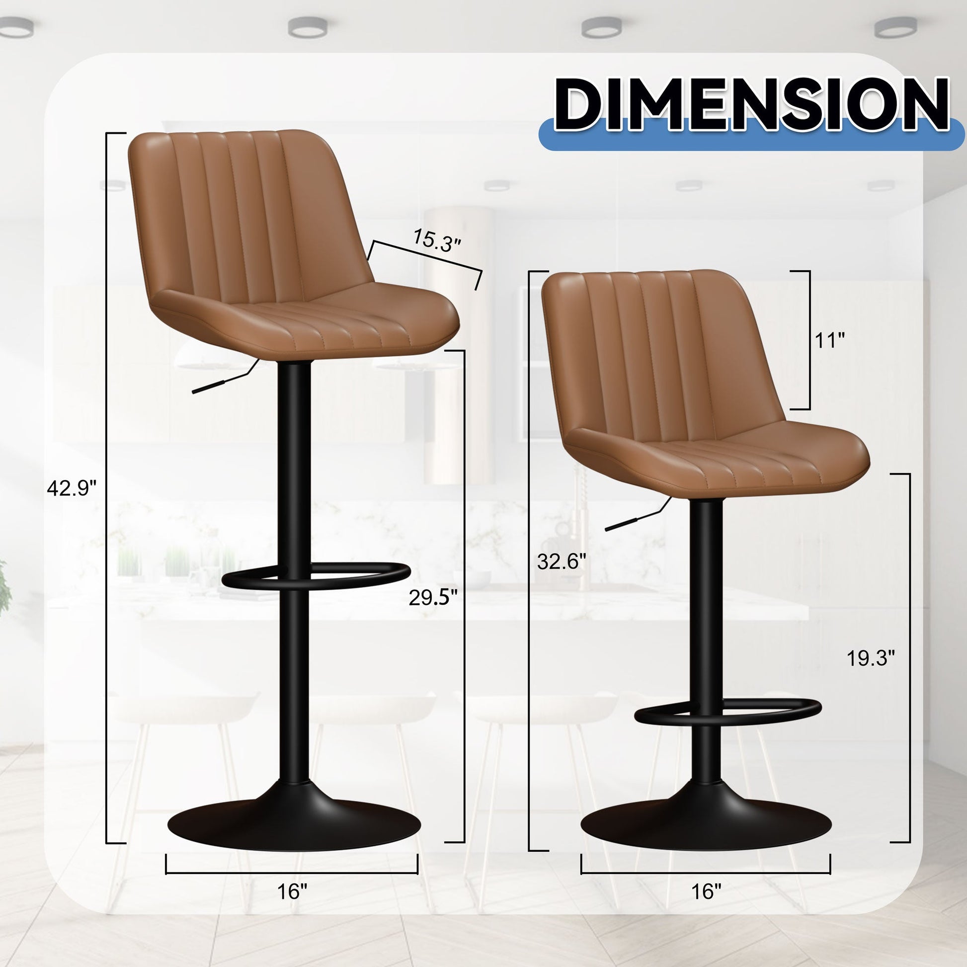 sobaniilowholesale Bar Stools Set of 2,Adjustable Leather Counter Height with High Backrest,Bar Chairs for Kitchen Island Dining¡ê?Room Bar (7562958831792)