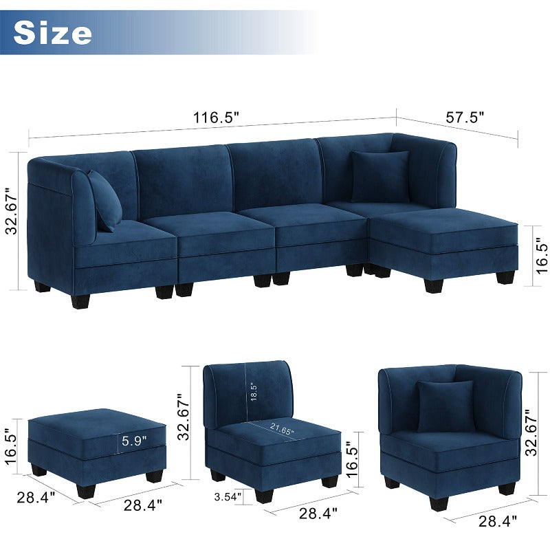 sobaniilowholesale Velvet 5 Pieces Modular Sectional Sofa L-Shaped Couch With Reversible Chaise (7223391125680)