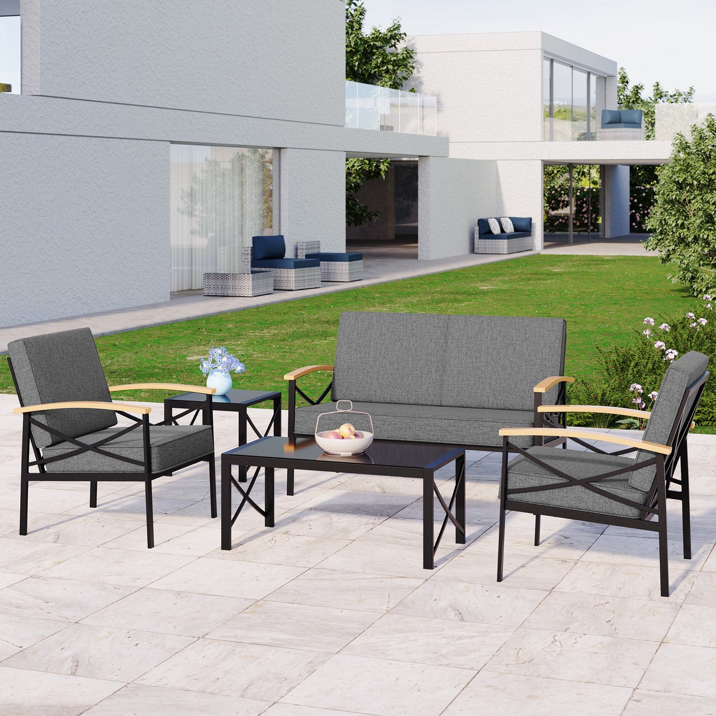 sobaniilowholesale Patio Furniture 5 Pieces Outdoor Metal Conversation Sets Chair Sets