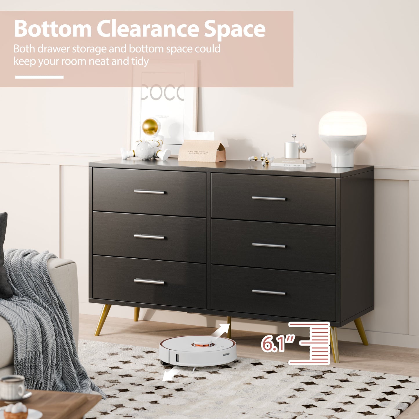 sobaniilowholesale 9 Drawer Double Dresser Black Wooden Wide Chest of Drawers with Metal Handles Storage Organizer Dresser Nursery Dresser for Living Room Hallway (7504222027952)